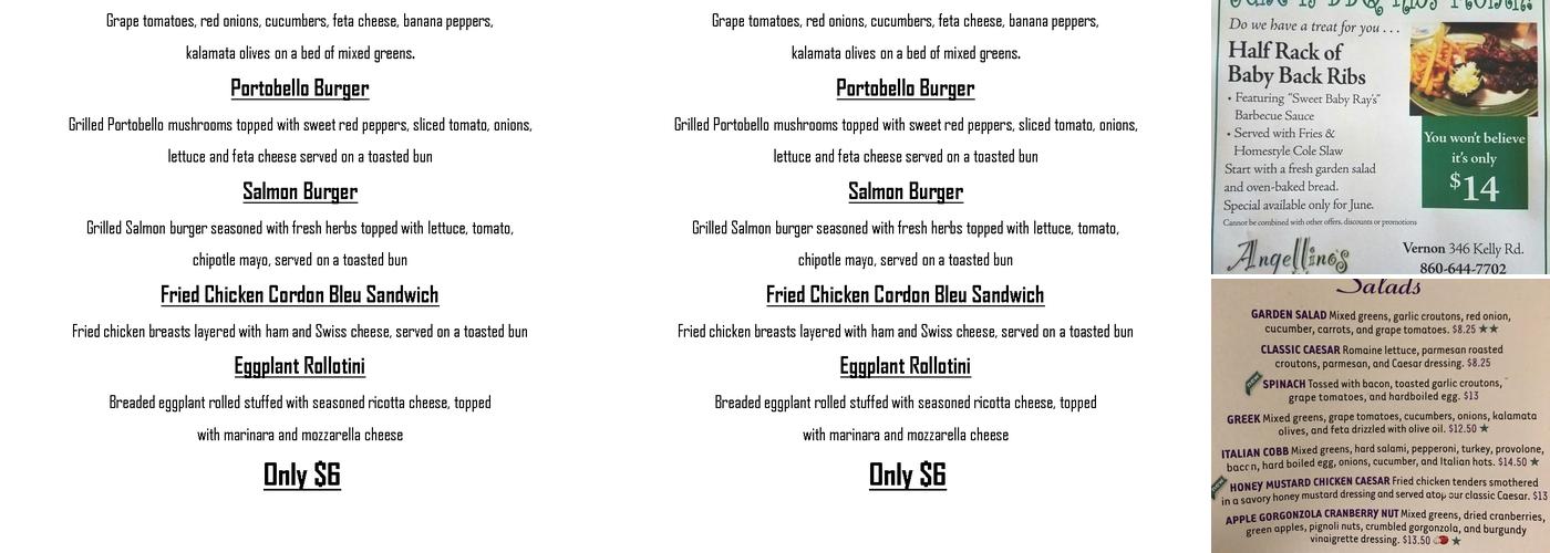 Angellino's Italian Restaurant Menu