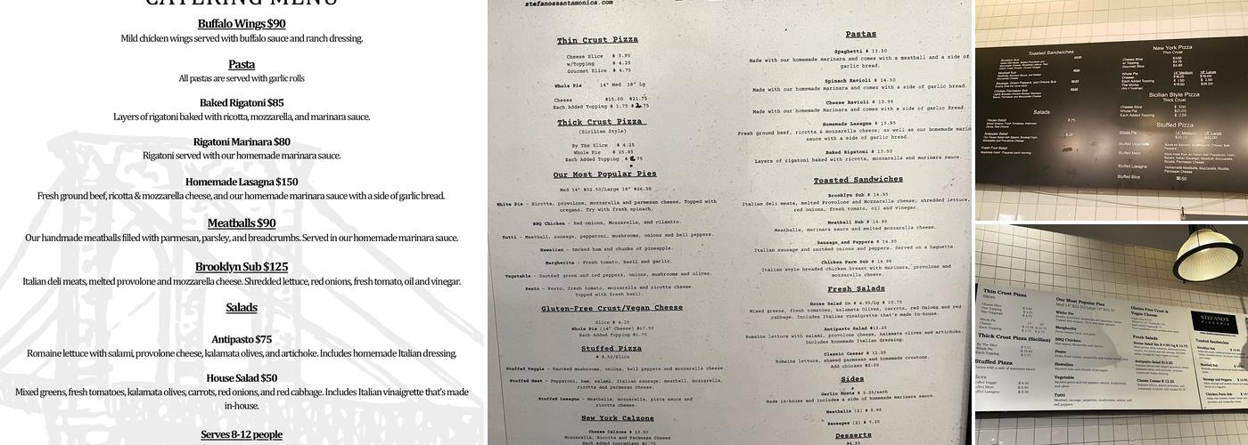 Stefano's Pizzeria Menu