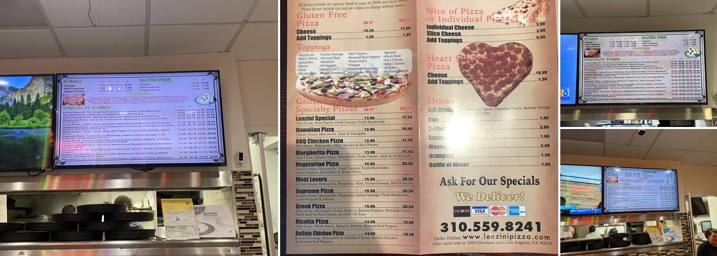 Lenzini's Pizza Menu