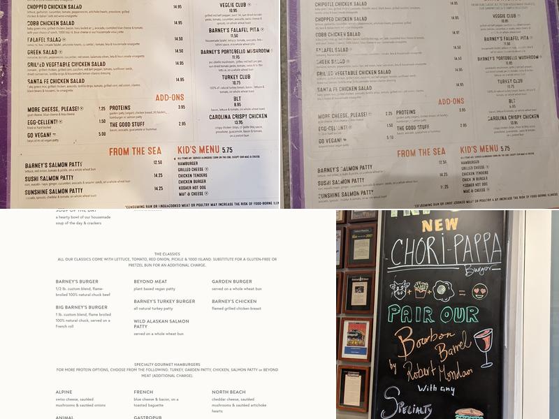 Barney's Gourmet Hamburgers Menu