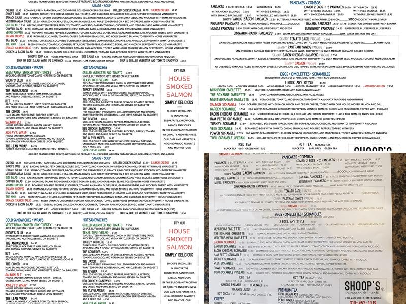 Shoop's Delicatessen Menu