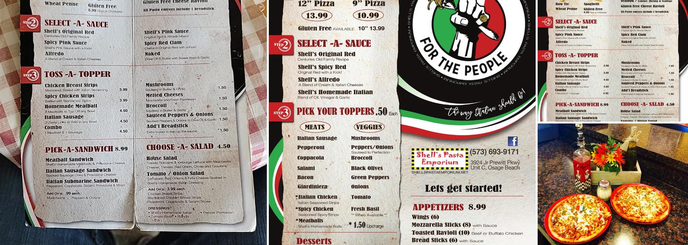 Shell's Pasta Emporium Menu