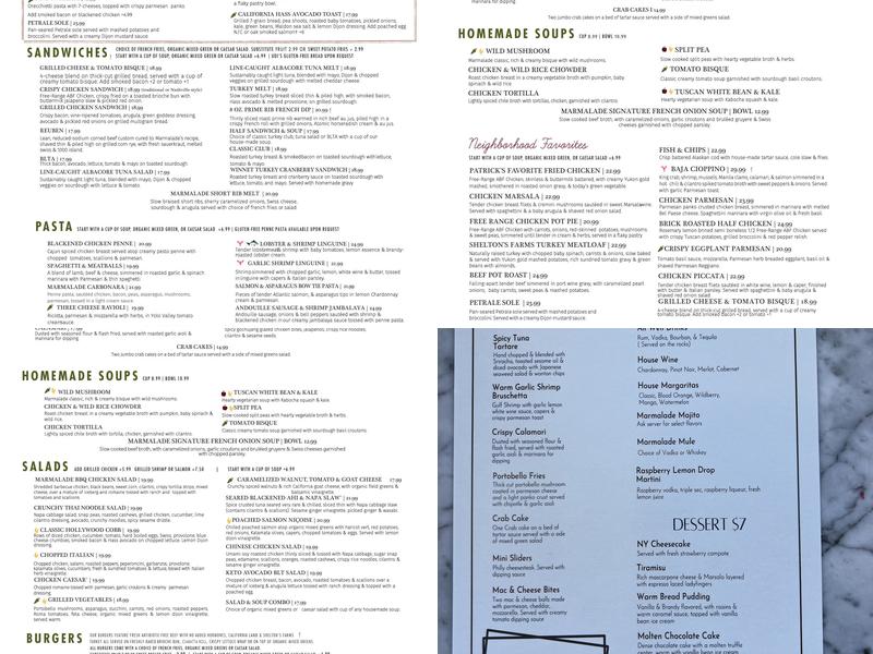 Marmalade Cafe Menu