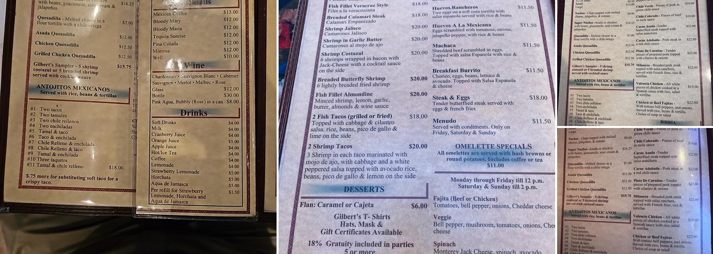 Gilbert's El Indio Restaurant Menu