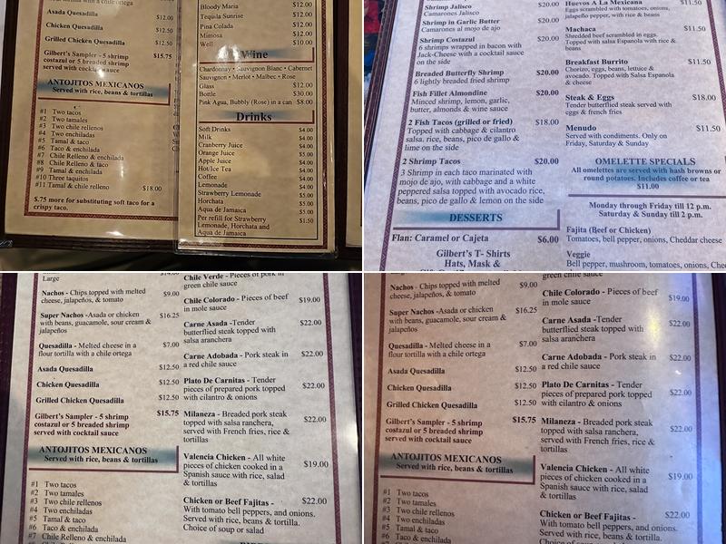 Gilbert's El Indio Restaurant Menu
