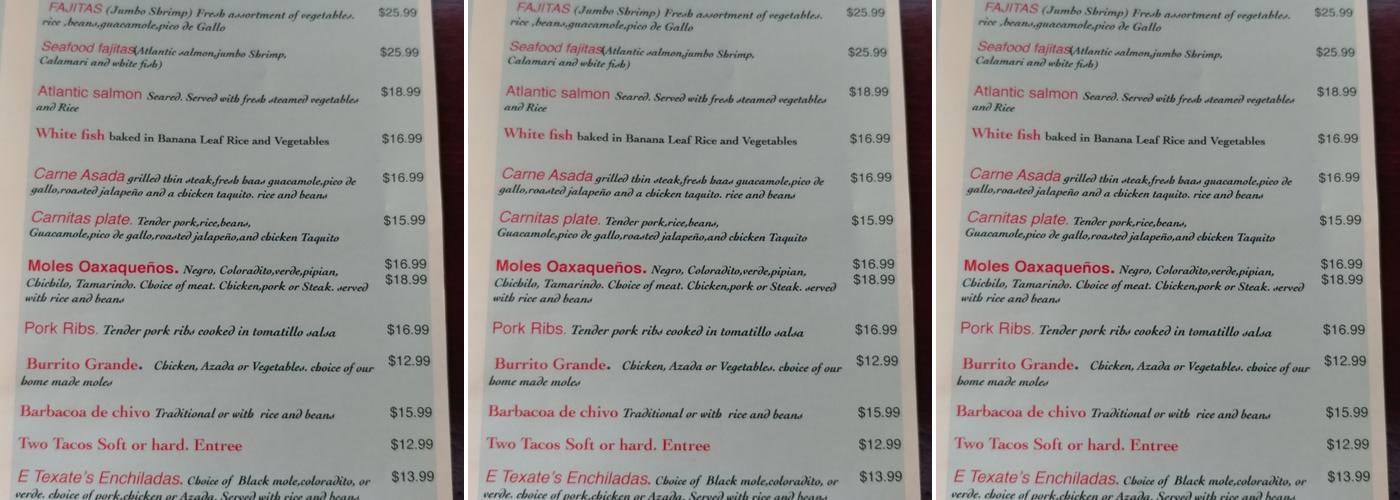 El Texate Menu