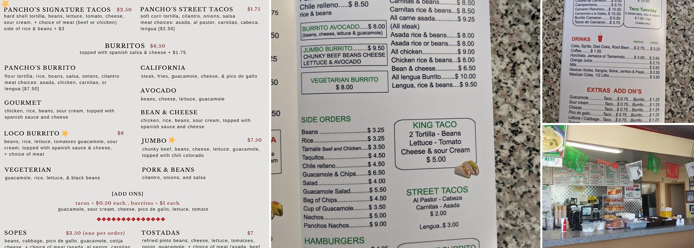 Pancho's Tacos Menu