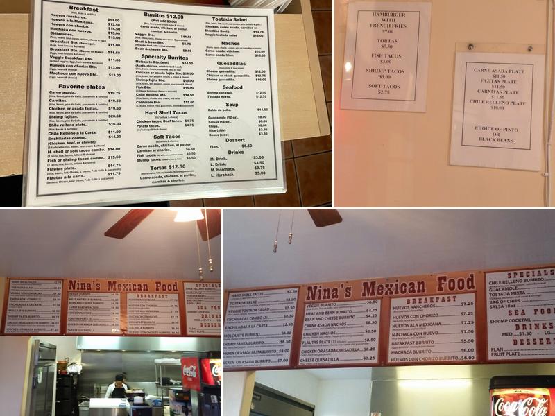 Nina's Mexican Food Menu