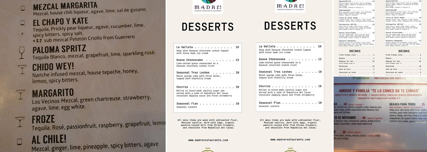Madre Restaurant Menu