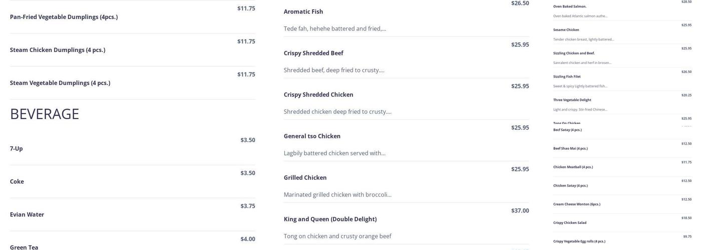 Shanghai Diamond Garden Menu