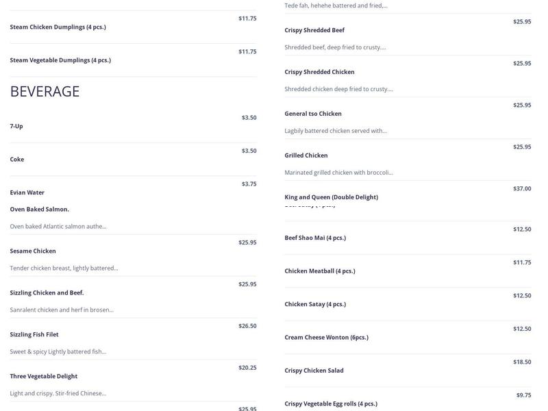 Shanghai Diamond Garden Menu