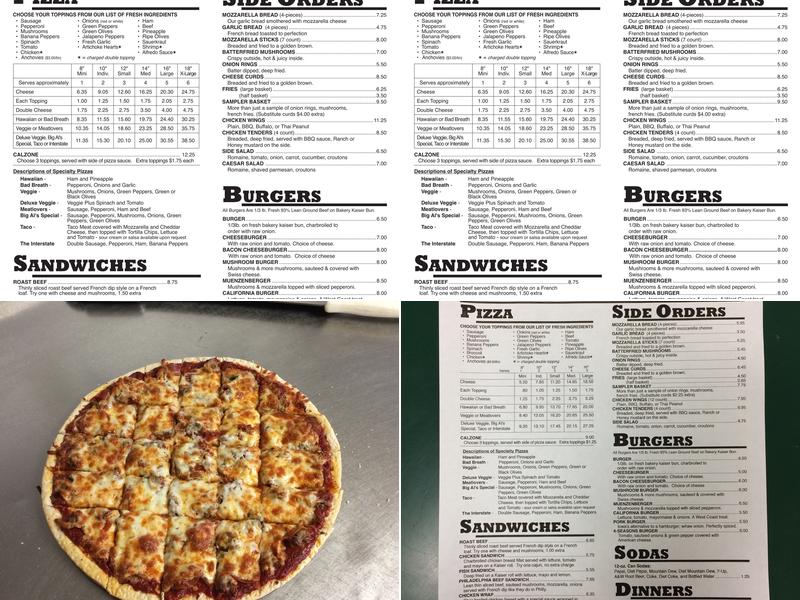 Big Al's Too Pizza Menu