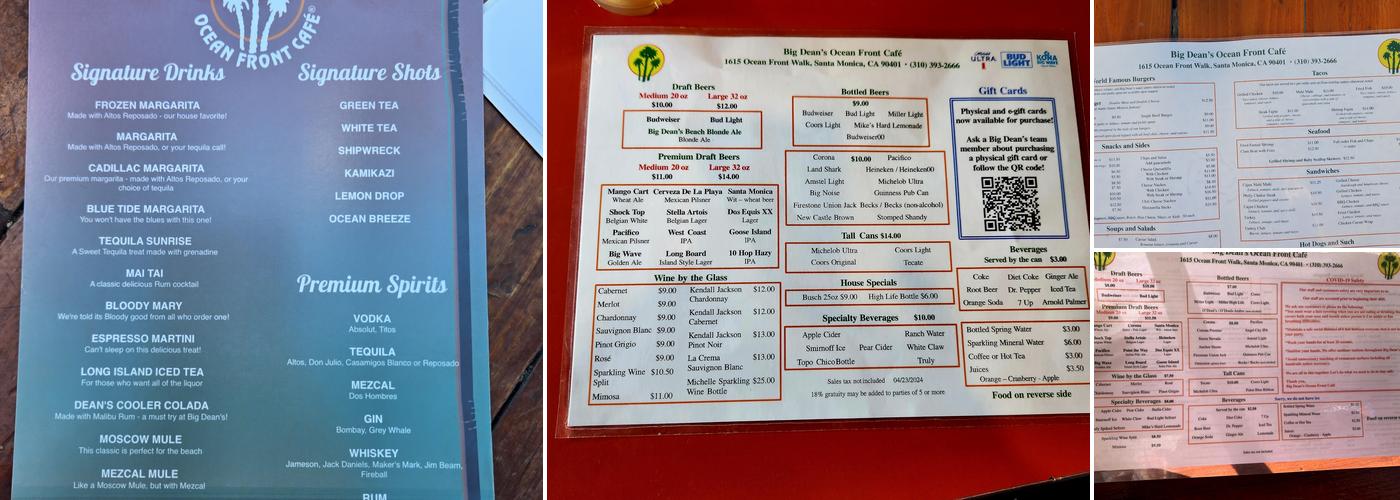 Big Dean's Ocean Front Cafe Menu