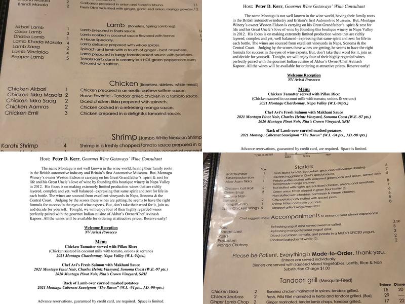 Akbar Cuisine of India Menu