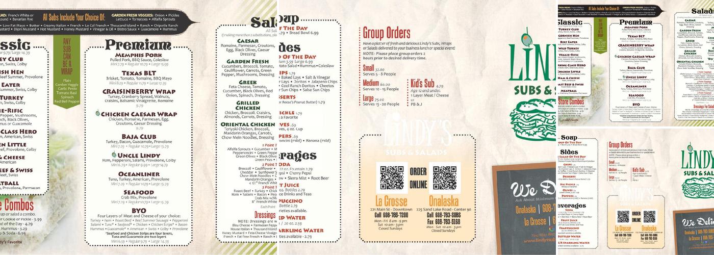 Lindy's Subs & Salads - Onalaska Menu