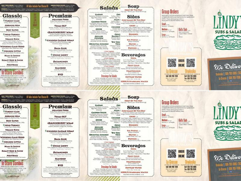 Lindy's Subs & Salads - Onalaska Menu