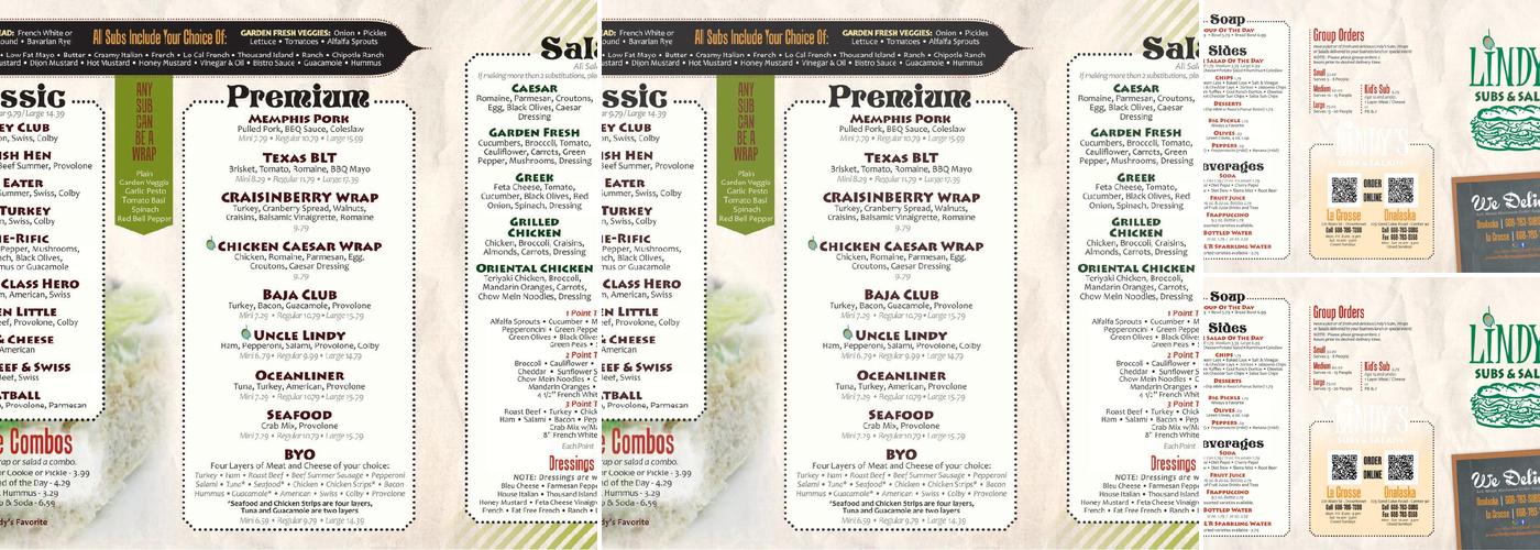 Lindy's Subs & Salads - La Crosse Menu
