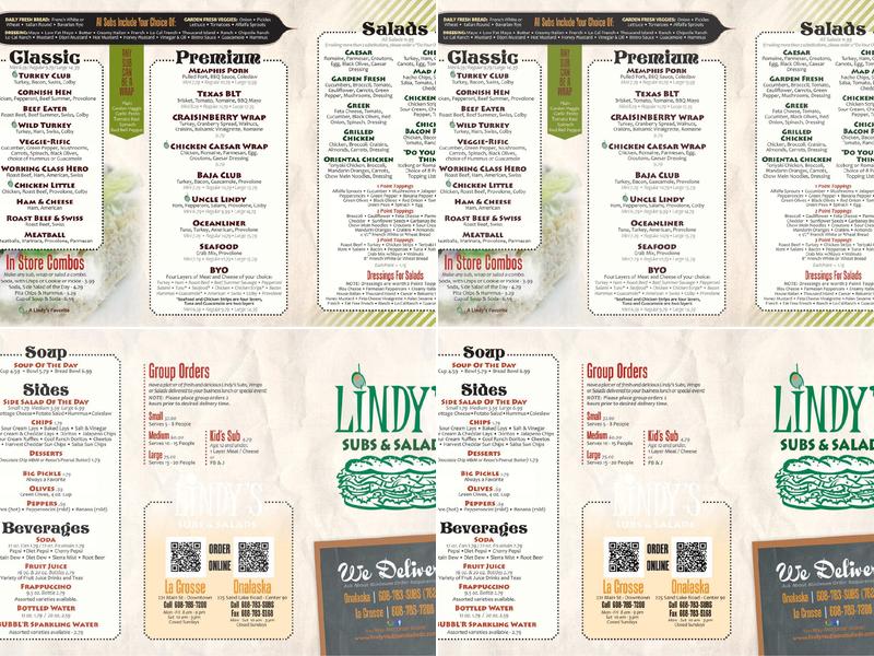 Lindy's Subs & Salads - La Crosse Menu