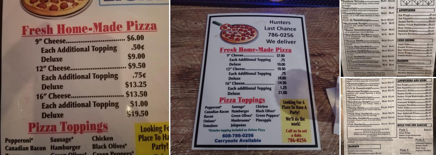 Hunter's Last Chance Bar & Grill Menu