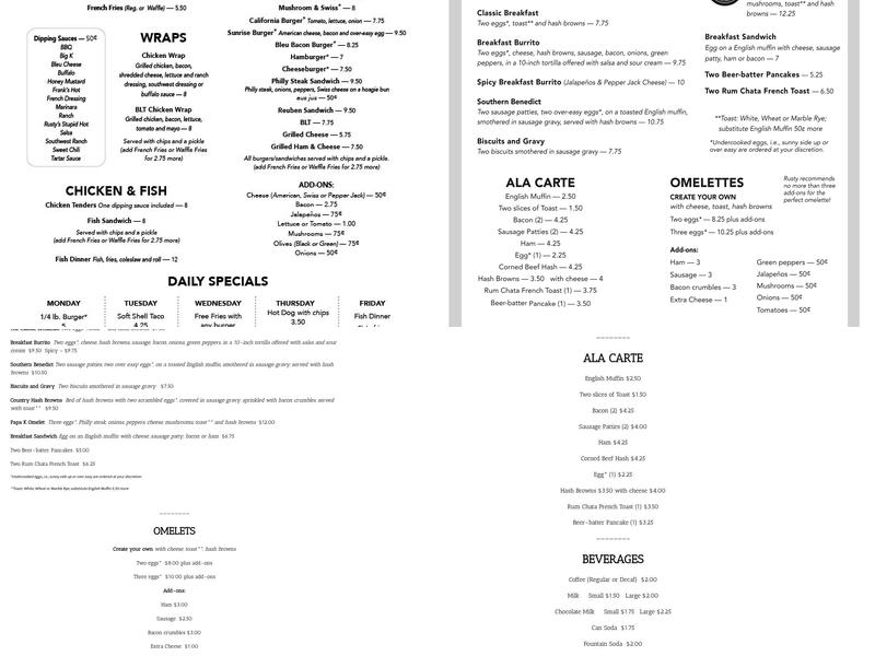 Kramer's Bar & Grill Menu