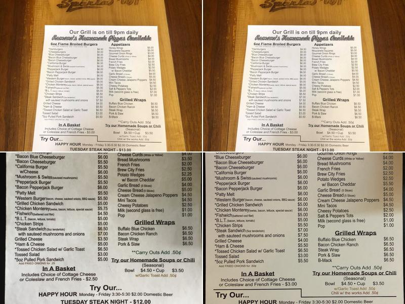 Rite Spot Bar & Grill Menu