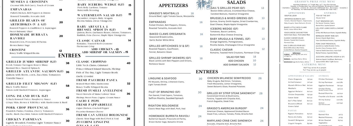 Grasso's Menu