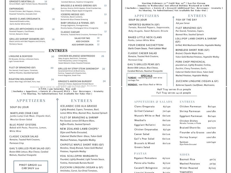 Grasso's Menu