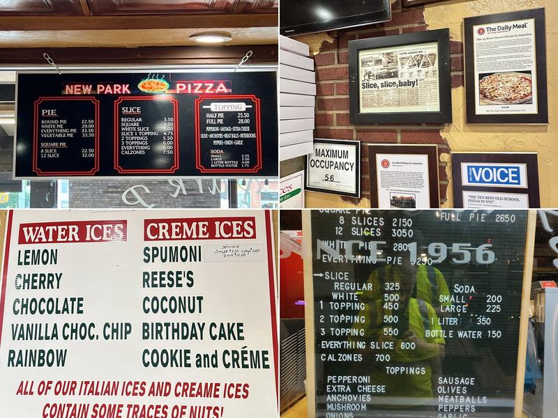 New Park Pizza Menu