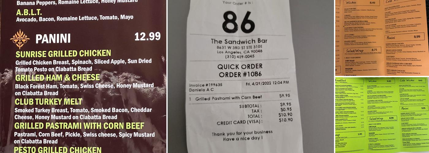 The Sandwich Bar Menu