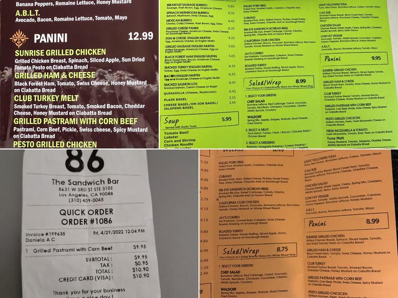 The Sandwich Bar Menu
