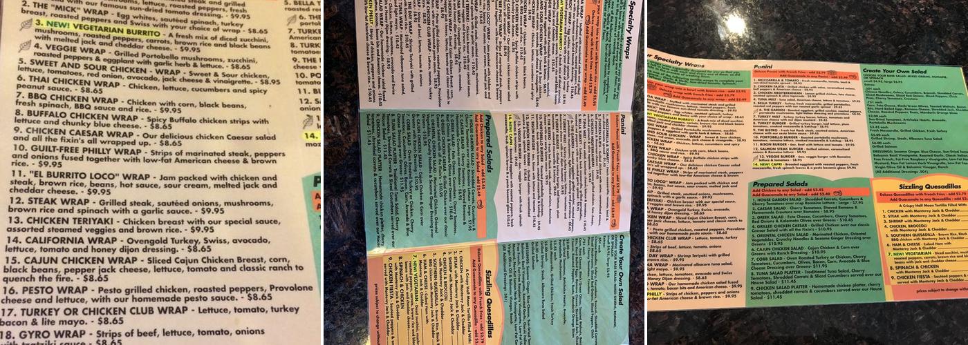 That's A Wrap Menu