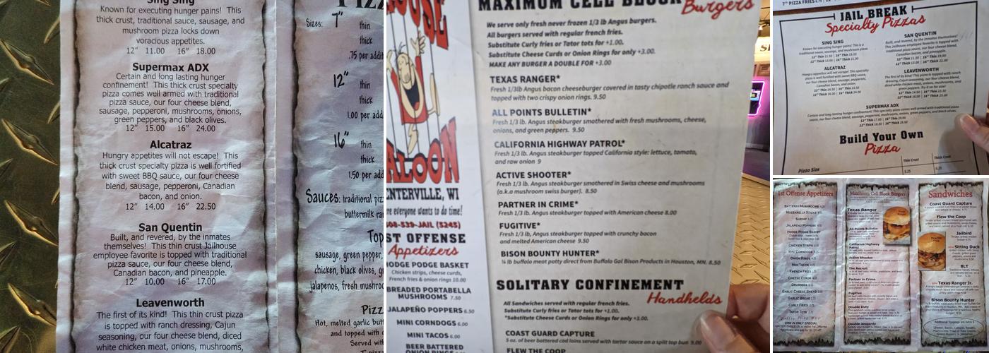 Jailhouse Saloon Menu