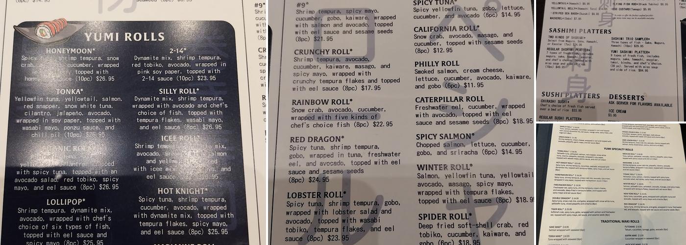 Yumi Japanese Restaurant & Bar - Excelsior Menu