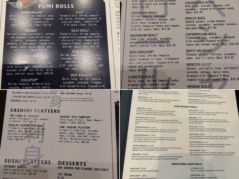 Yumi Japanese Restaurant & Bar - Excelsior Menu