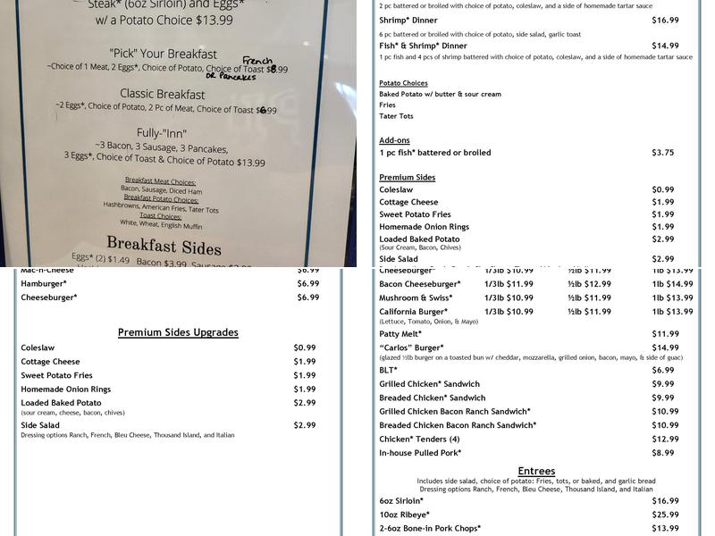 Pickwick Inn Menu