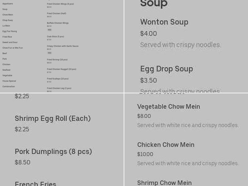 Cheun Hing Kitchen Menu