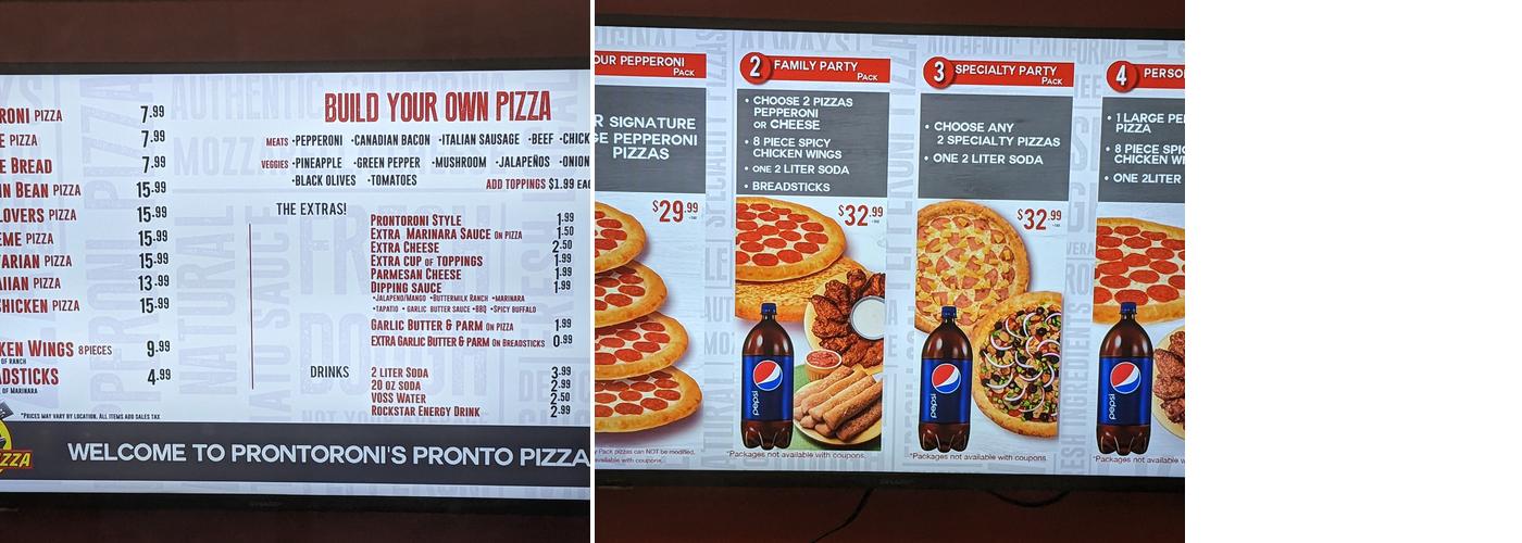 Pronto Pizza Menu
