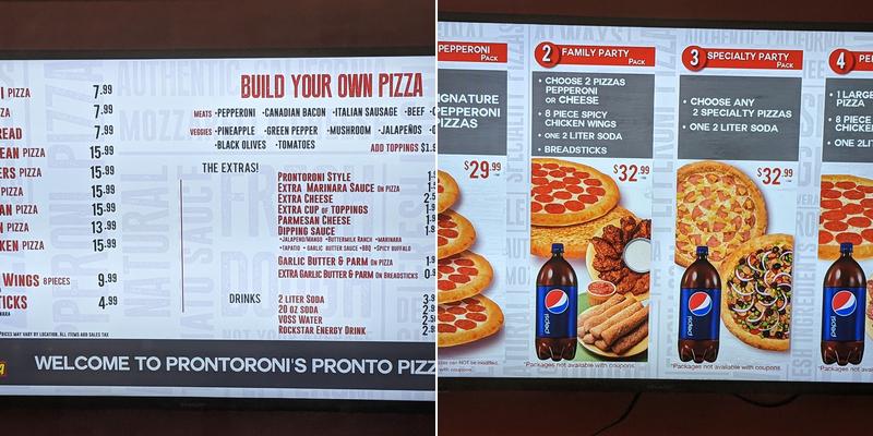 Pronto Pizza Menu