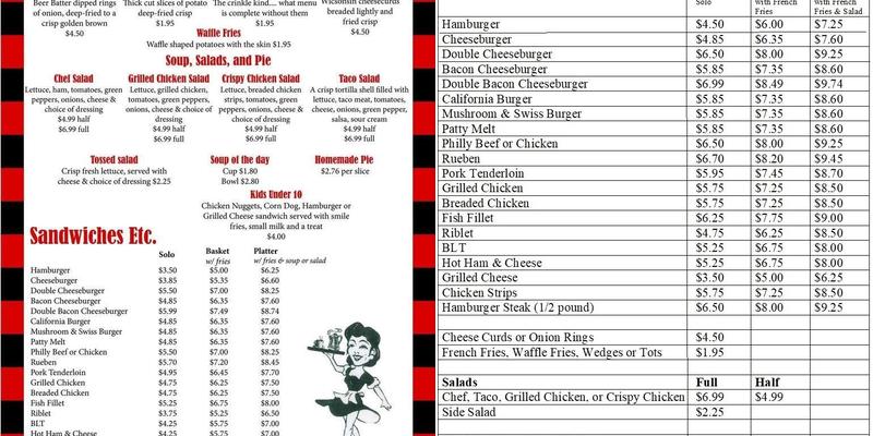 Bubble's Cafe Menu