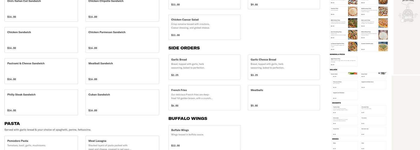 Oro's Bakery & Pizza Menu