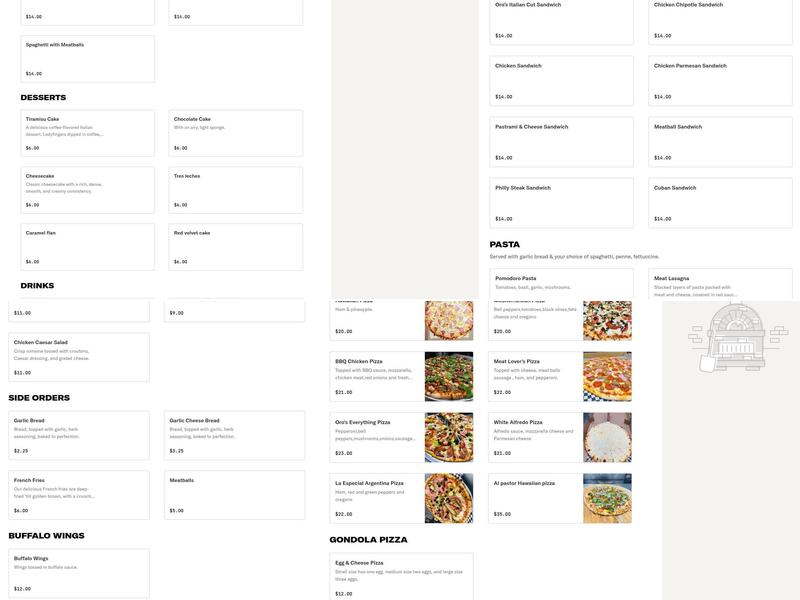 Oro's Bakery & Pizza Menu