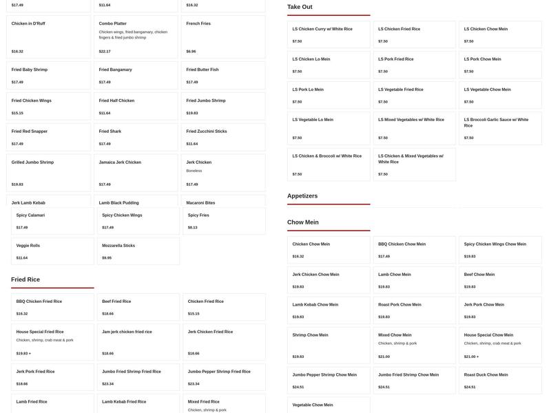 Caribbean Cabana Menu