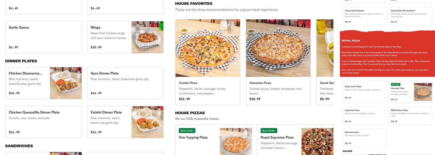Royal Pizza Menu