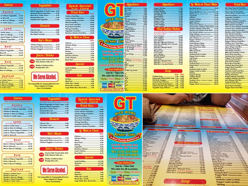 GT Rice Bowl Menu