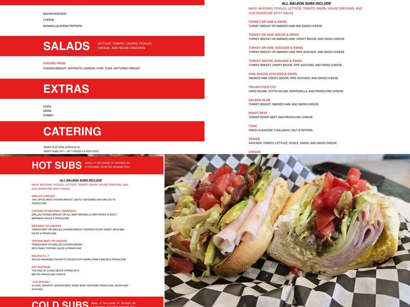 Balboa Sub Shop Menu