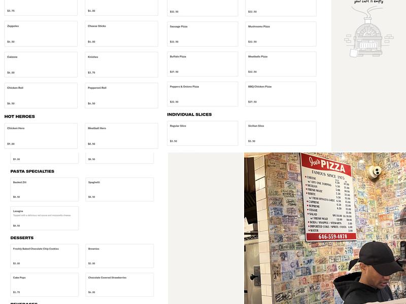 Joe's Pizzeria Menu