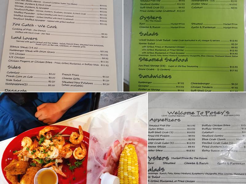 Posey's Up the Creek Steam Room Menu