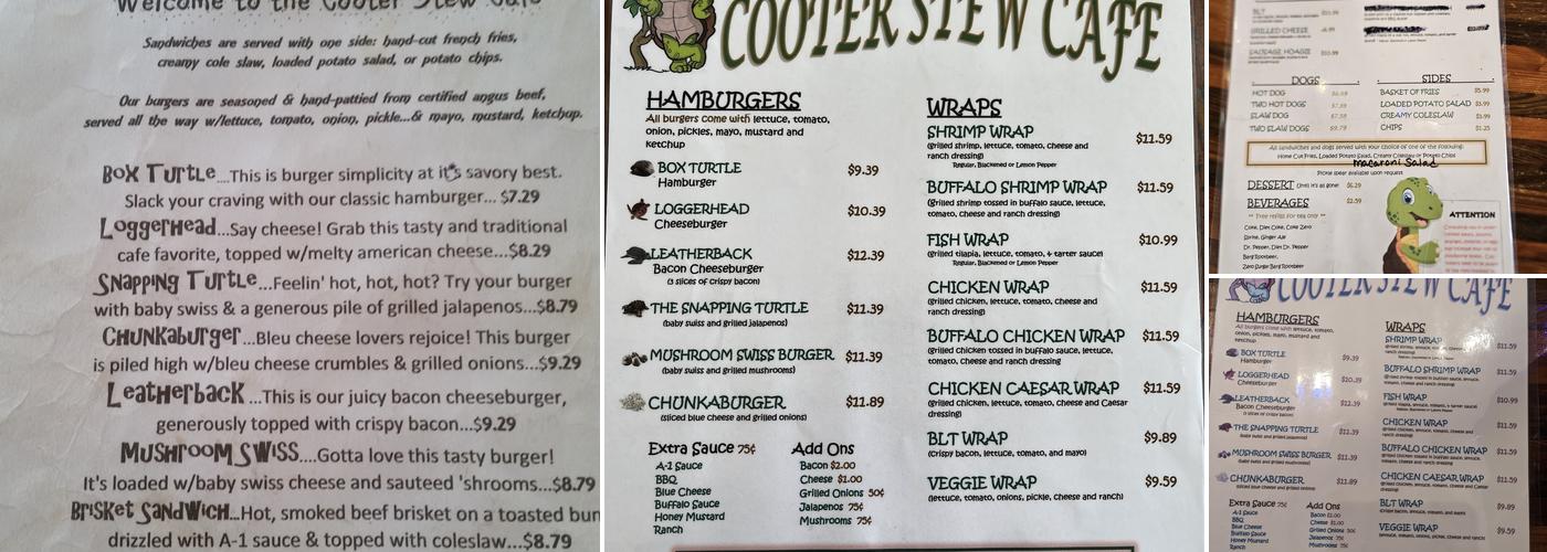 Cooter Stew Cafe Menu