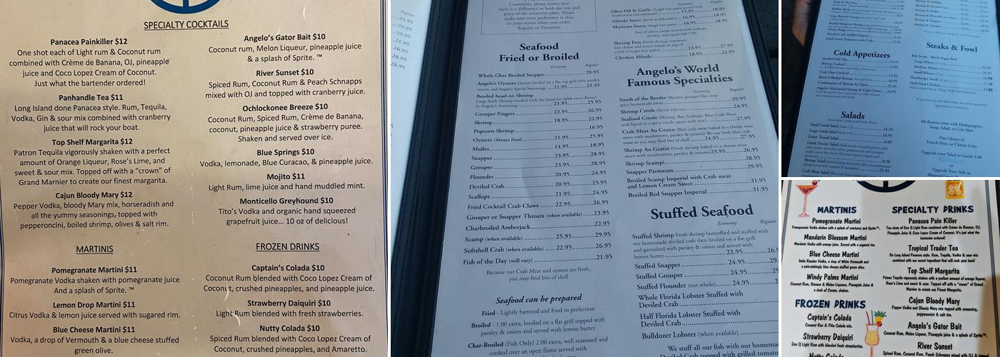 Angelo's Seafood Restaurant Menu