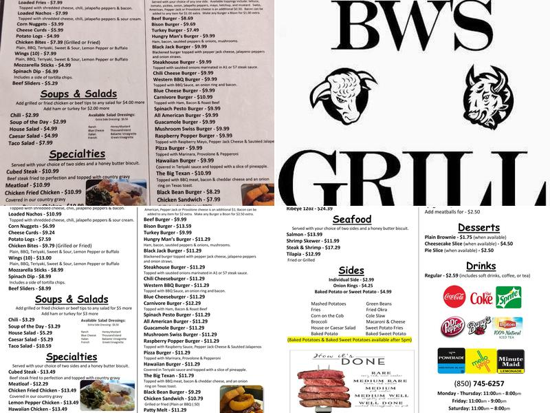 BW's Grill Menu